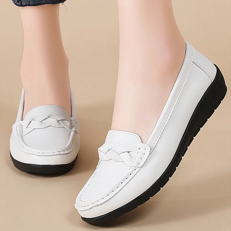 Shoes Women 2025 New Loafers Slip On Flats Leather Shoes Woman Comfortable Flat Shoes Women White Zapatos Mujer Women's Footwear -