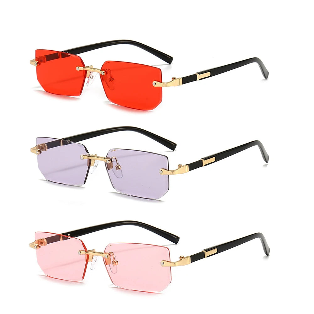 Rimless Sunglasses Rectangle Fashion Popular Women Men Shades Small Square Sun Glasses For Female Male Summer Traveling Oculos -