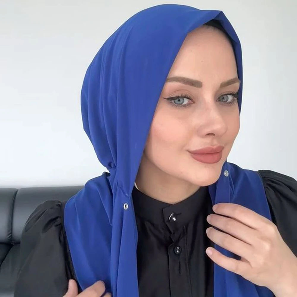 Experience effortless style and full coverage with this ready-to-wear instant hijab—featuring a secure fastener design, perfect for Muslim women seeking comfort and elegance! -