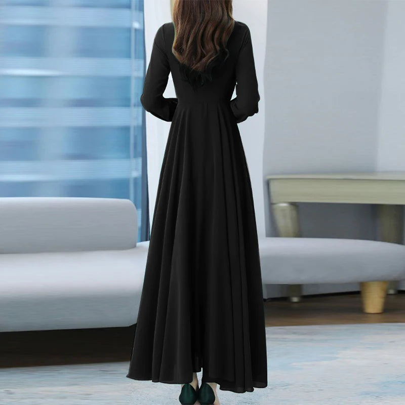 Women Long Sleeve A-line Dress -