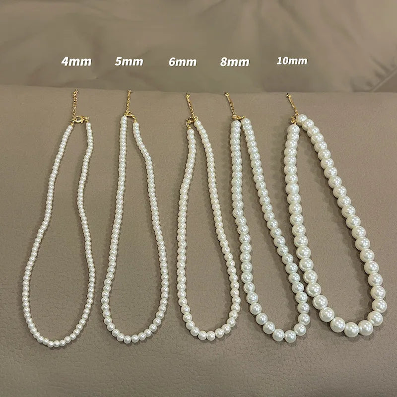 Vintage White Pearl Chain Choker Necklace -
