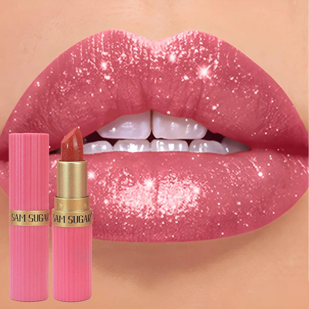 Chocolate Brown Luxurious Metallic Glitter Lipstick Long-Lasting Waterproof Non-Fade Shimmery Pearl Sparkling Lip Gloss Makeup -