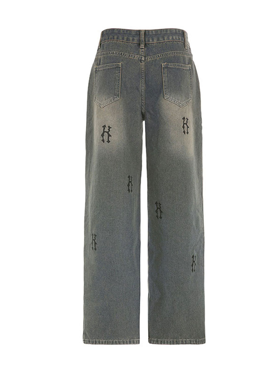 Rock the retro vibe with these baggy distressed low-rise vintage denim pants—loose, patched, and perfect for a cool mom style! -