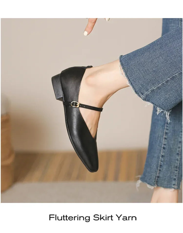 Woman Spring Casual Square Toe Low Soft Soled Shoes Lolita Ballerina Red Flats Female Elegant French Retro Buckle Mary Janes -