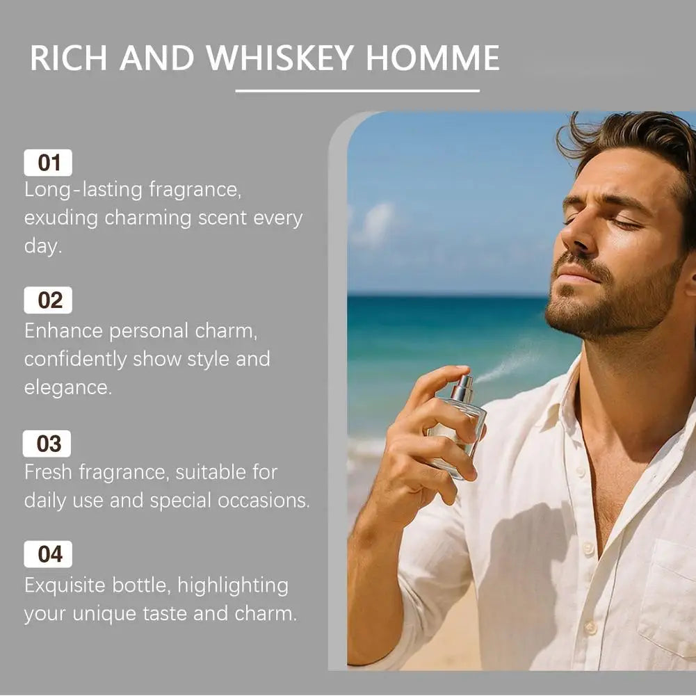 Men's Perfume Charming Whiskey Pheromone Natural Charm Attract Women Long-lasting Refreshing Elegant Fragrance Ideal Gift Dating -