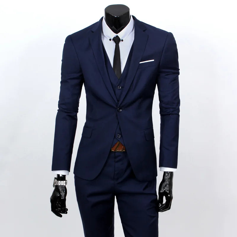 Spring Autumn New Fashion Men's Trendy Slim Business Solid Color 3 Pieces of Suits Sets Single Greasted Blazers Waistcoat Pants -