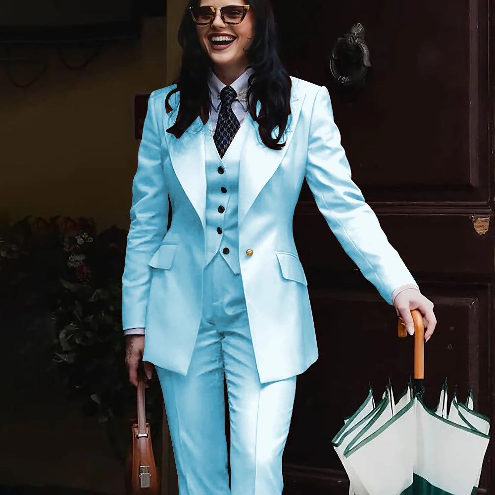 Autumn Retro Red Women's Jacket Pant Sets 3Piece Suit Single Button Peaked Lapel Blazer Formal Office Professional Outerwears -