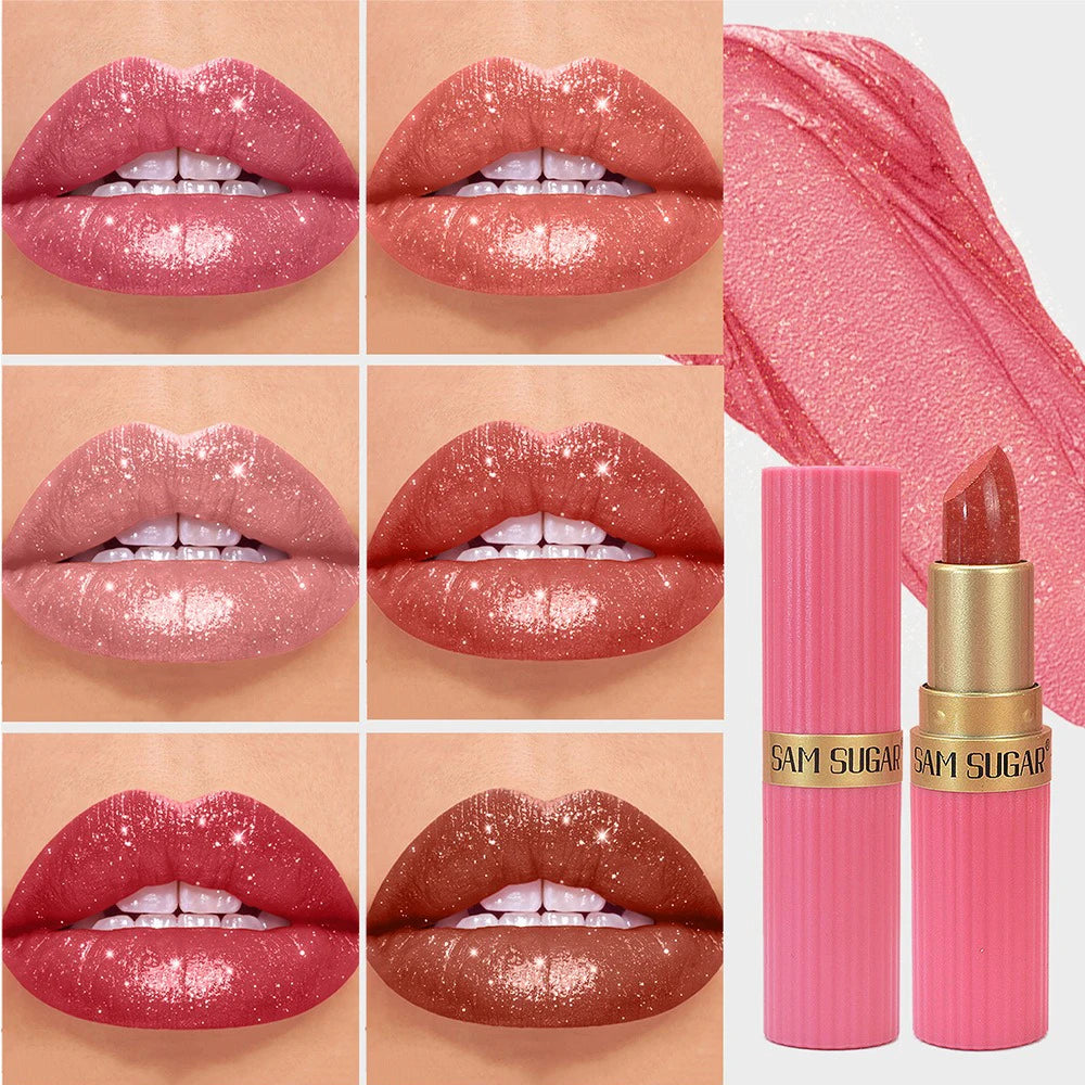 Pearlescent Pink Glitter Velvet Lipstick Metallic Waterproof Long Lasting Matte Shimmer Diamond Lipstick Women Makeup Cosmetic -