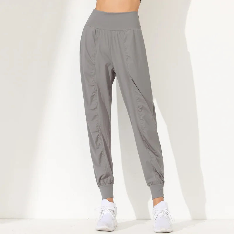 Woman Yoga Pants Hem Bound Running Fitness Loose Slim Quick-Dry Yoga Pants Pleated Capris Pockets Jogging Pants Sports pants -