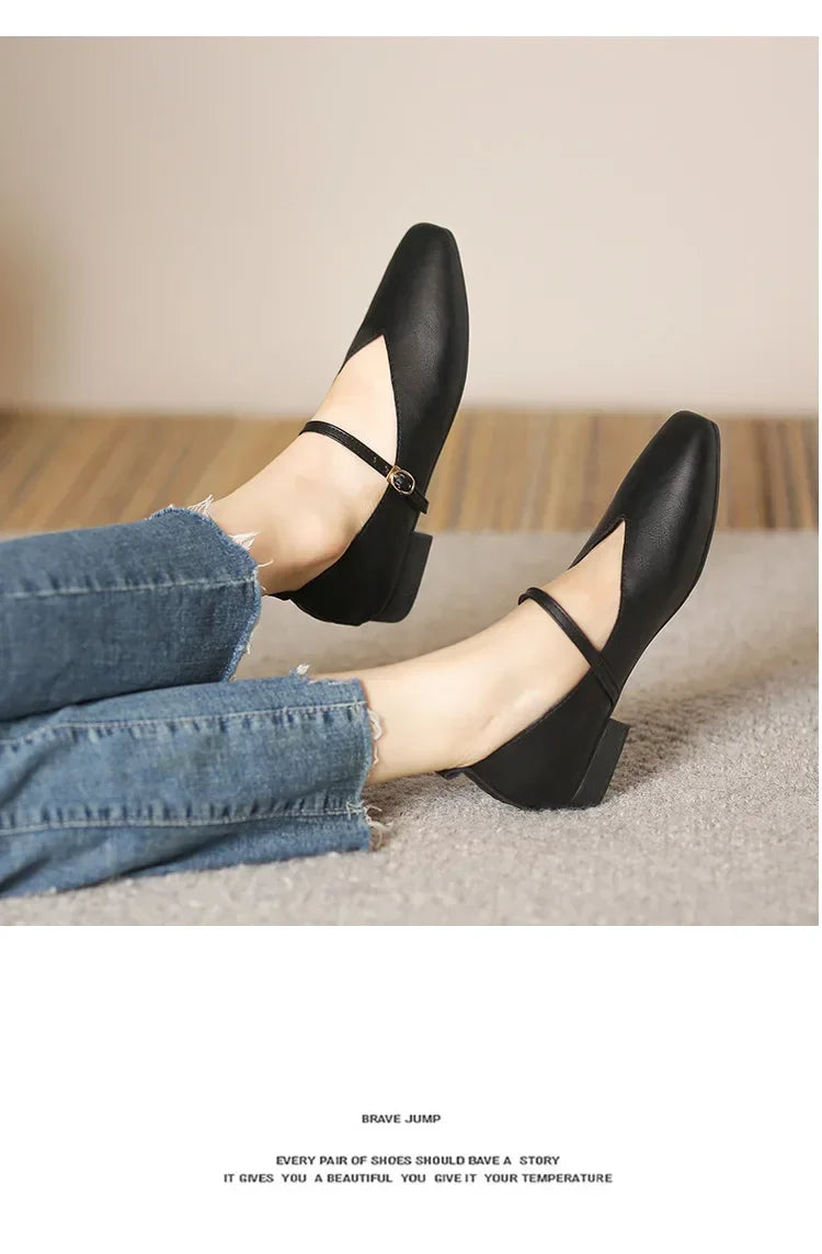 Woman Spring Casual Square Toe Low Soft Soled Shoes Lolita Ballerina Red Flats Female Elegant French Retro Buckle Mary Janes -
