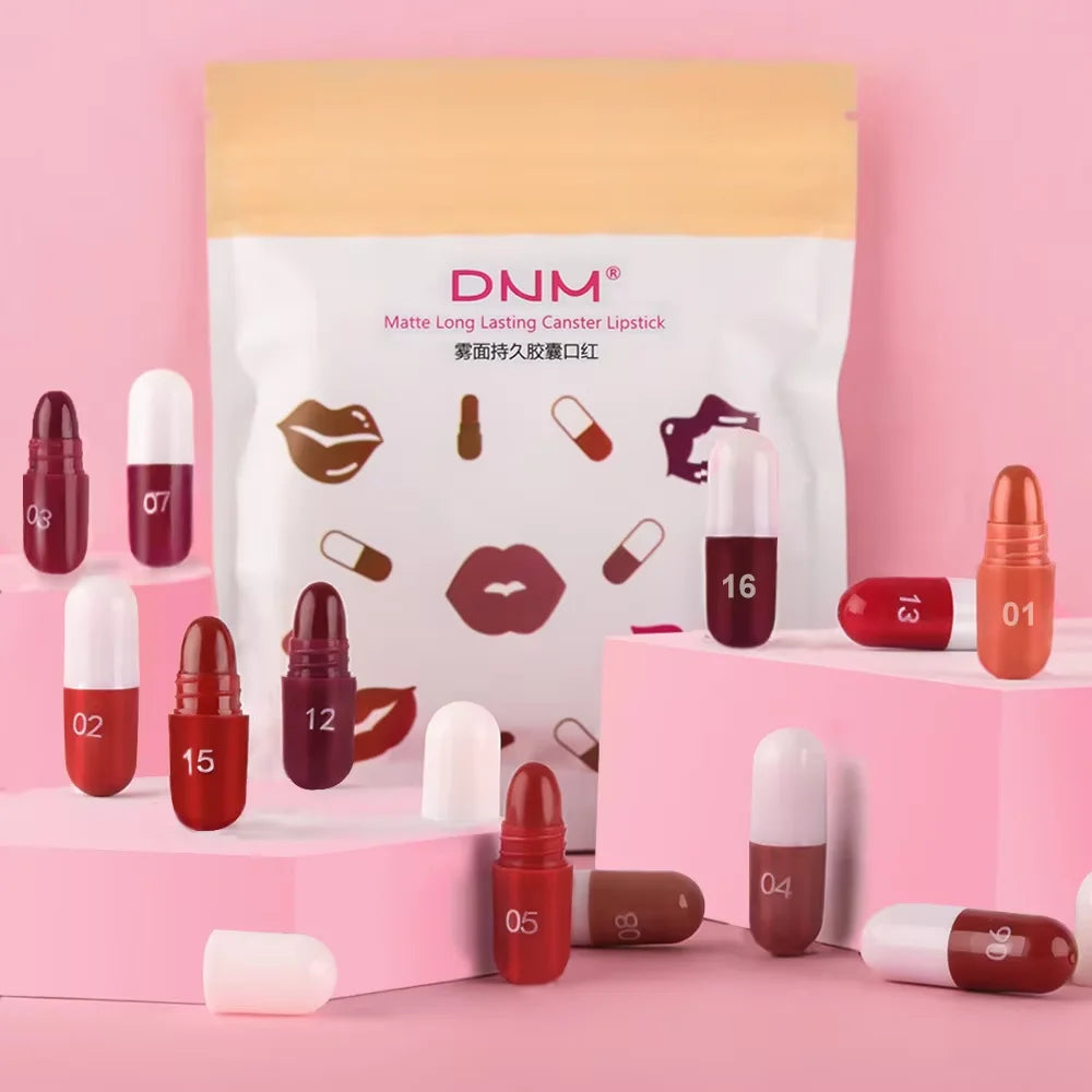 Set of 18 Colorful Capsule Lipstick Pills, Including Waterproof And Long-Lasting Lip Gloss, Sparkling Glitter Lipstick -