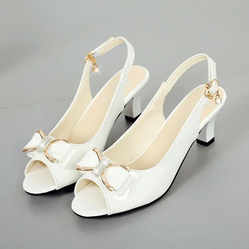 Cresfimix Women Classic High Quality White Pu Leather Peep Toe Square Heel Shoes Lady Cool Black Office Summer Heels A9841 -