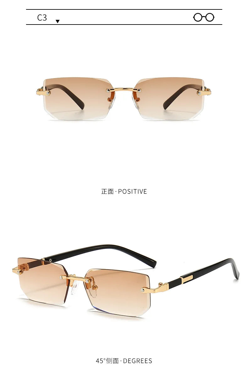 Rimless Sunglasses Rectangle Fashion Popular Women Men Shades Small Square Sun Glasses For Female Male Summer Traveling Oculos -