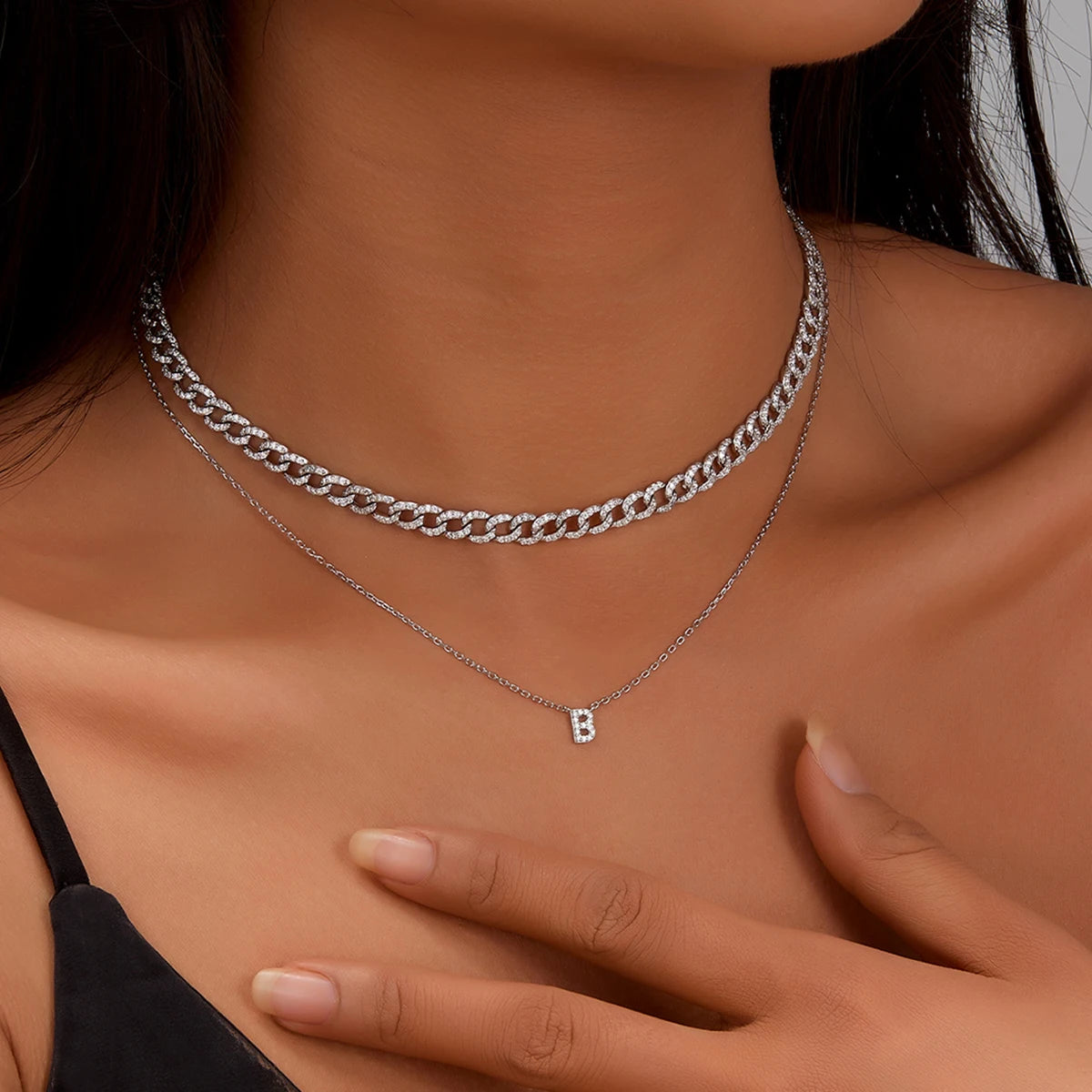 Sterling silver light luxury exquisite letter pendant necklace -