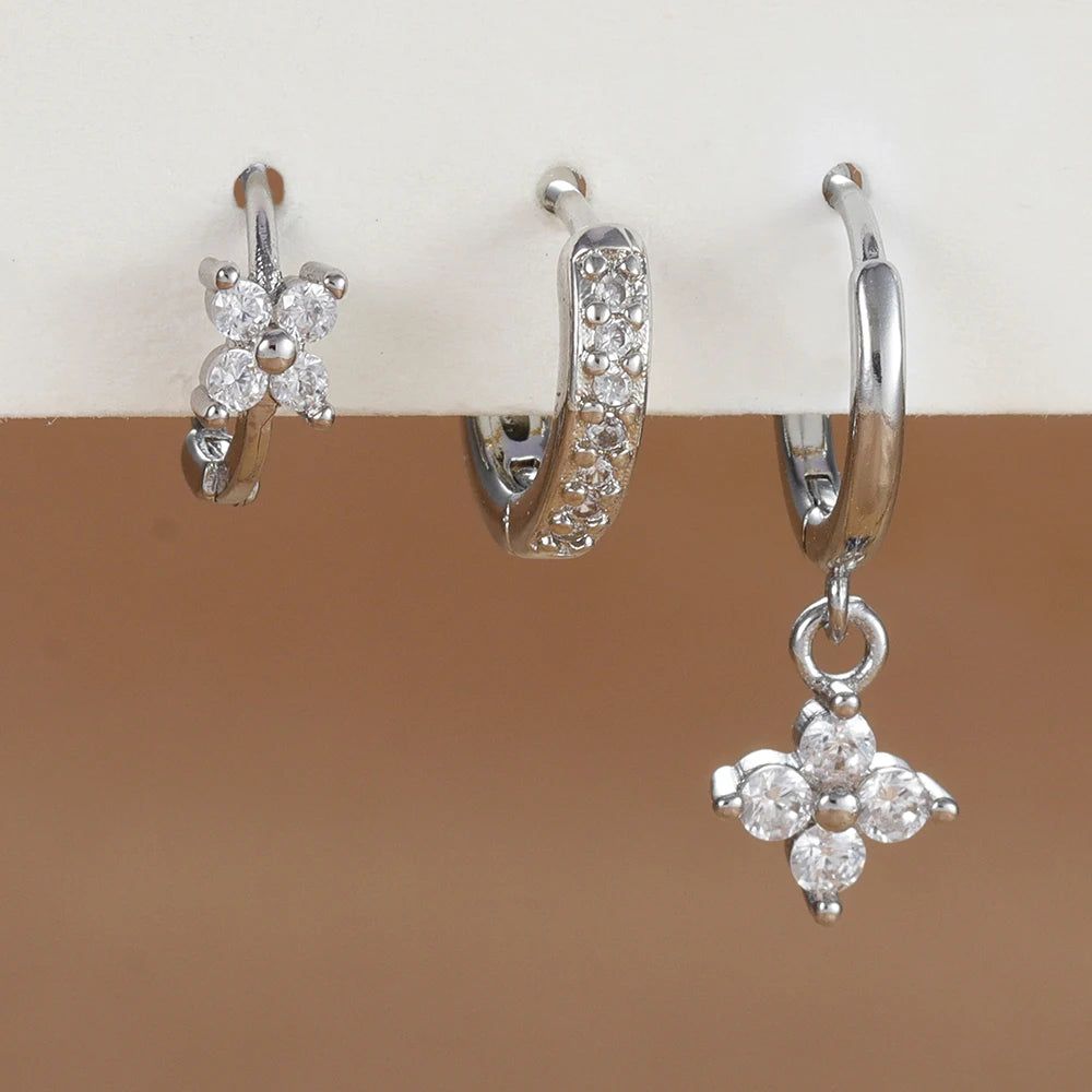 3PCS Trendy Stainless Steel Flower Drop Earring Set -