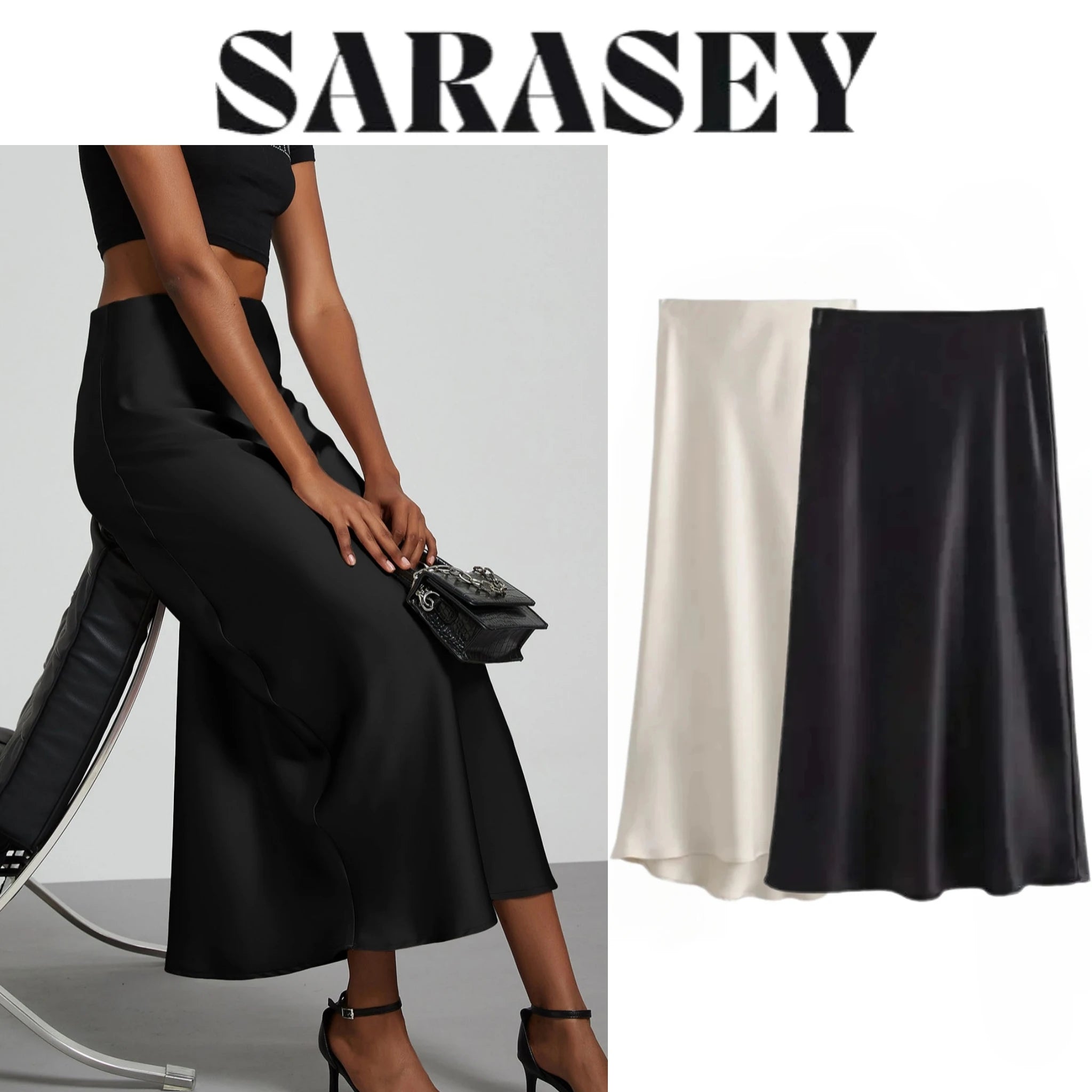Elevate your elegance with this sleek black satin skirt for women—perfect for any occasion! -