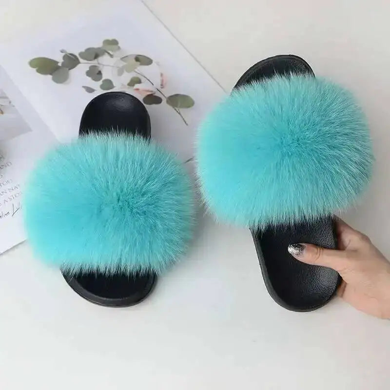 Real Fox Fur Slippers -