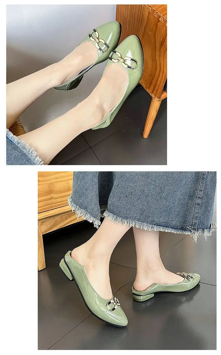 Shoes for Women Fashion Pointed Toe Patent Leather Low Heel Single Shoes Lady Slip on Classic Comfort Office Shoes Zapatos Mujer -
