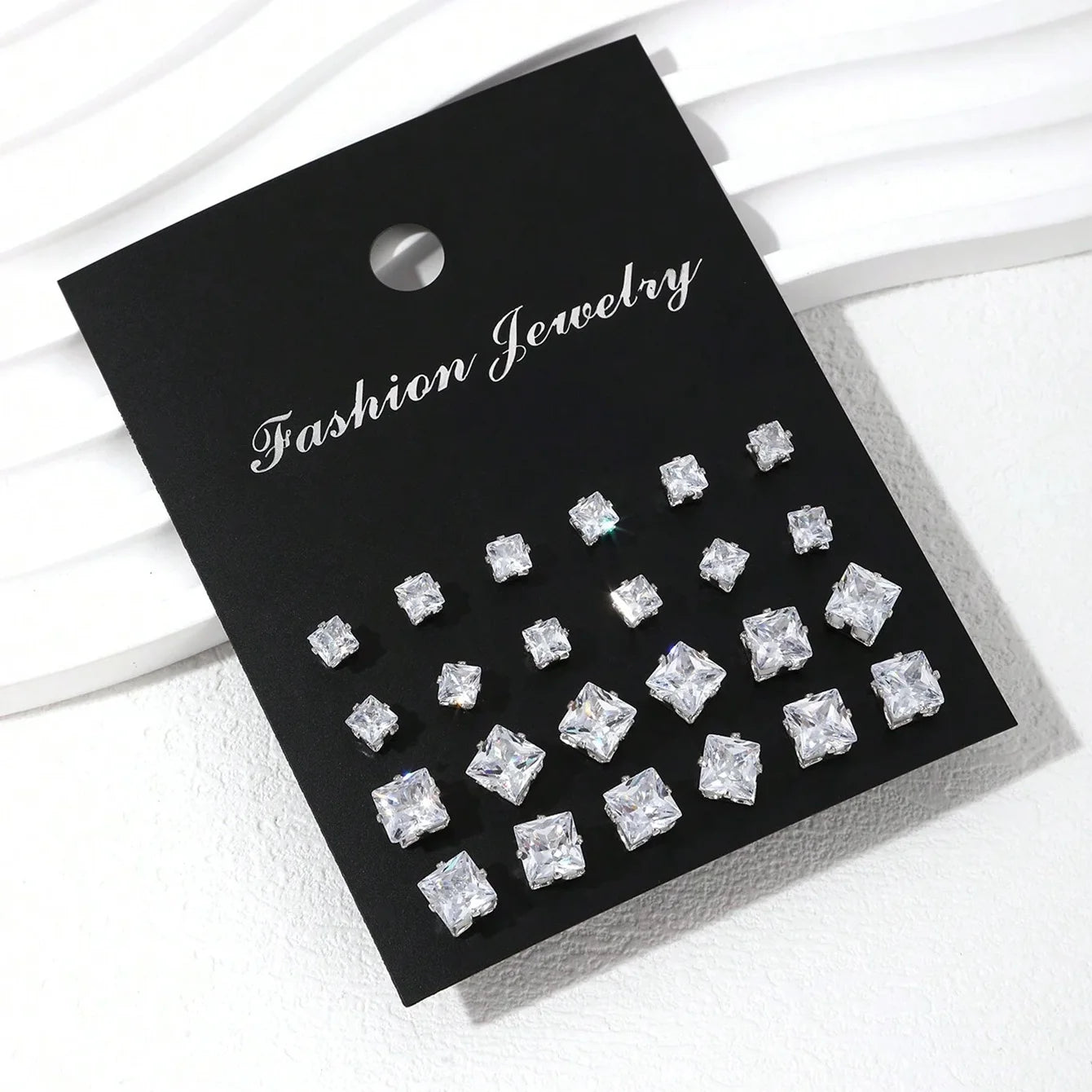 12 Pairs Of Luxurious, Simple, Shiny, And Caring Zirconia Earrings -
