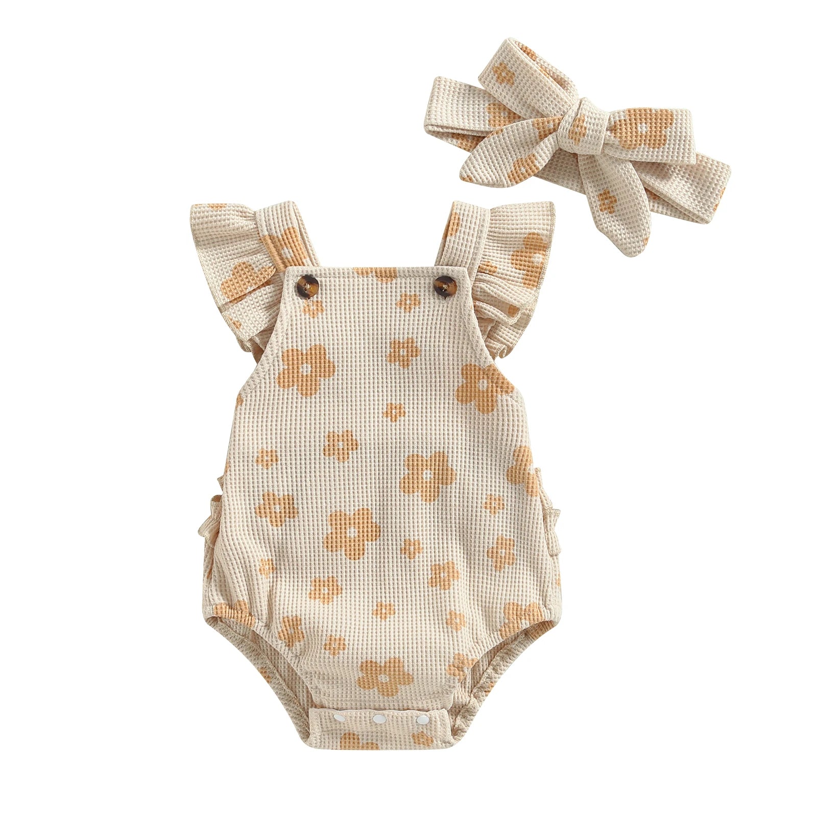 Keep your baby girl stylish and comfortable with this casual floral print suspender jumpsuit set—perfect for infants and newborns 0-18M! -