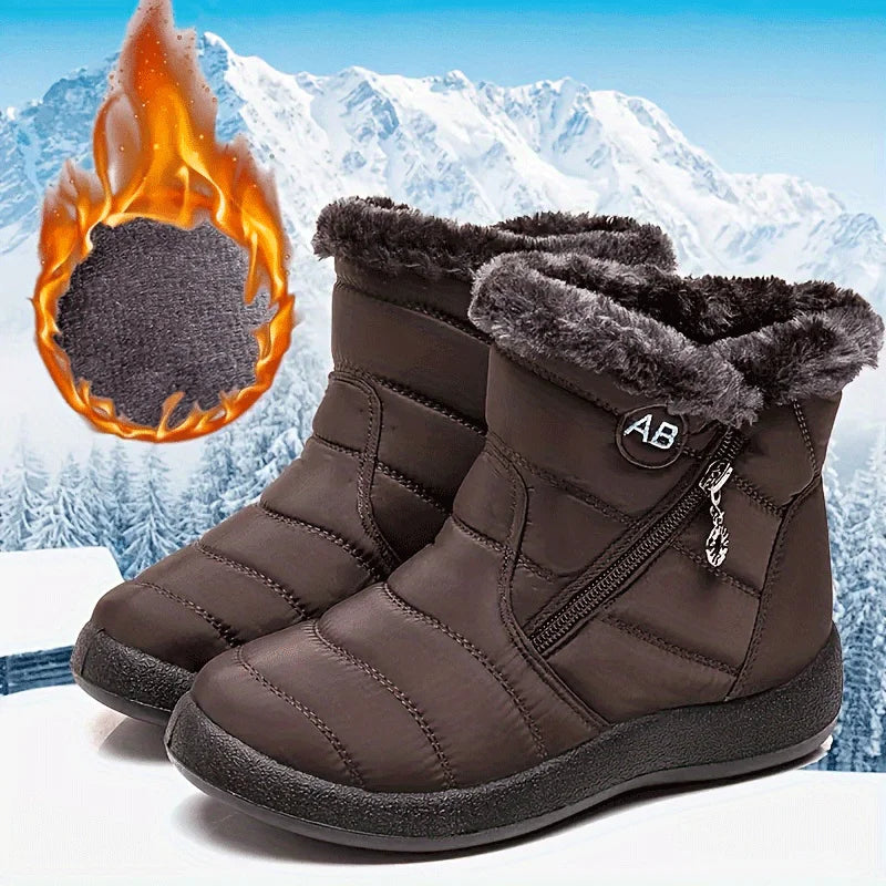 Women's casual sports shoes, mid-calf thick plush waterproof cotton boots, outer zipper cotton boots -