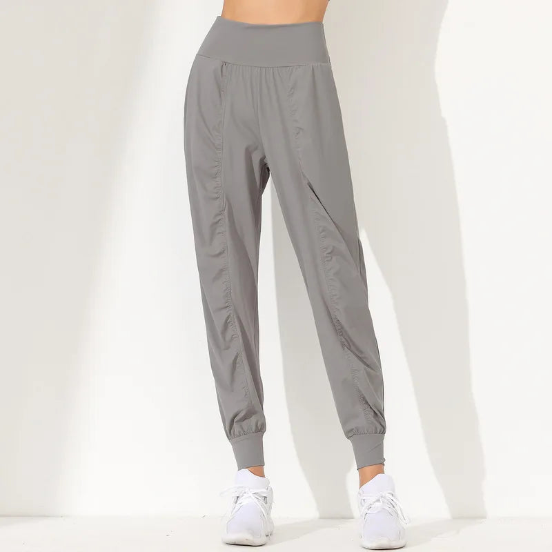 Woman Yoga Pants Hem Bound Running Fitness Loose Slim Quick-Dry Yoga Pants Pleated Capris Pockets Jogging Pants Sports pants -