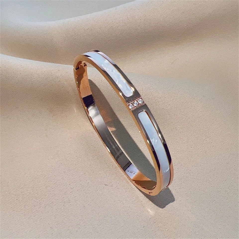 5/1pcs Sparkling Zirconia Inlaid Stainless Steel Bracelet Set -