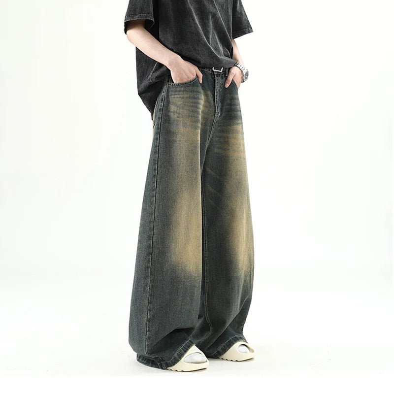 Men Denim Pants Blue Washed Male Jeans -