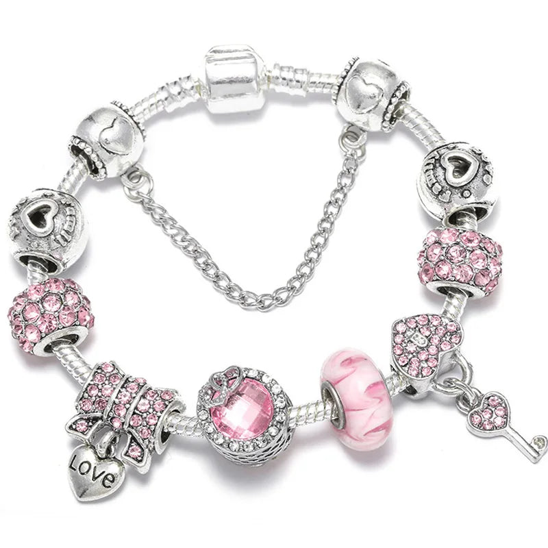 Pink Heart To Heart Beads Charm Bracelets -