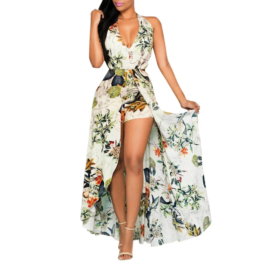 Women's V-neck Waist-fitted Dress -
