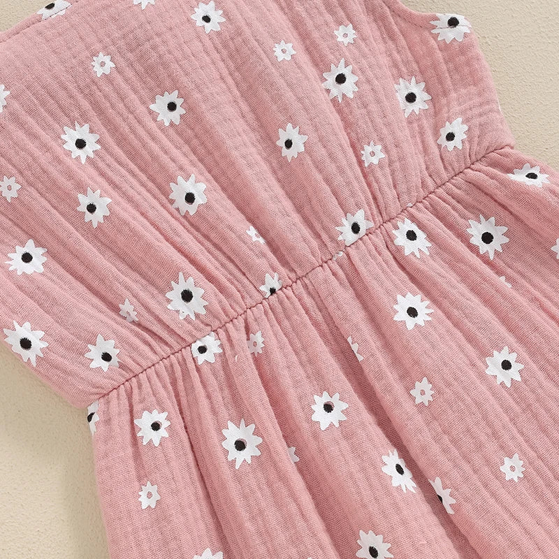 Toddler Kids Clothes Girls Summer Overalls Cotton Floral Print Backless Bowknot Rompers Jumpsuits Baby Clothing -