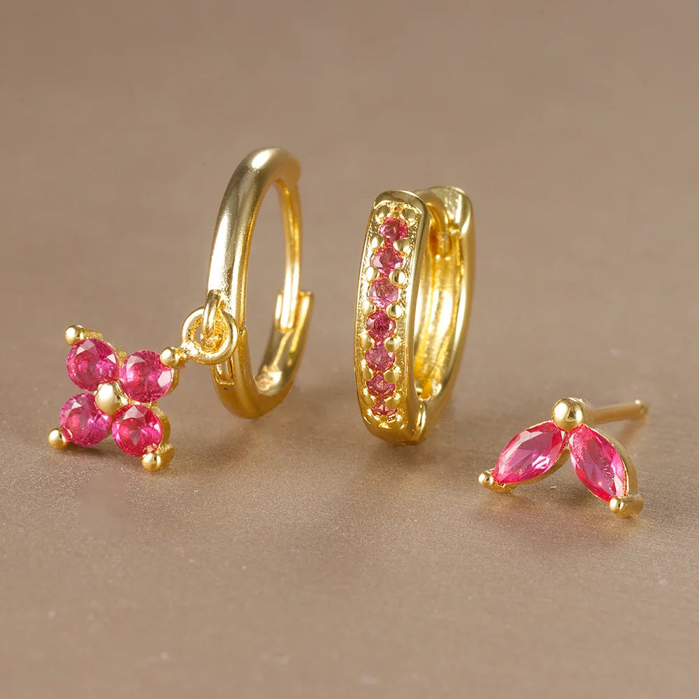 3PCS Trendy Stainless Steel Flower Drop Earring Set -