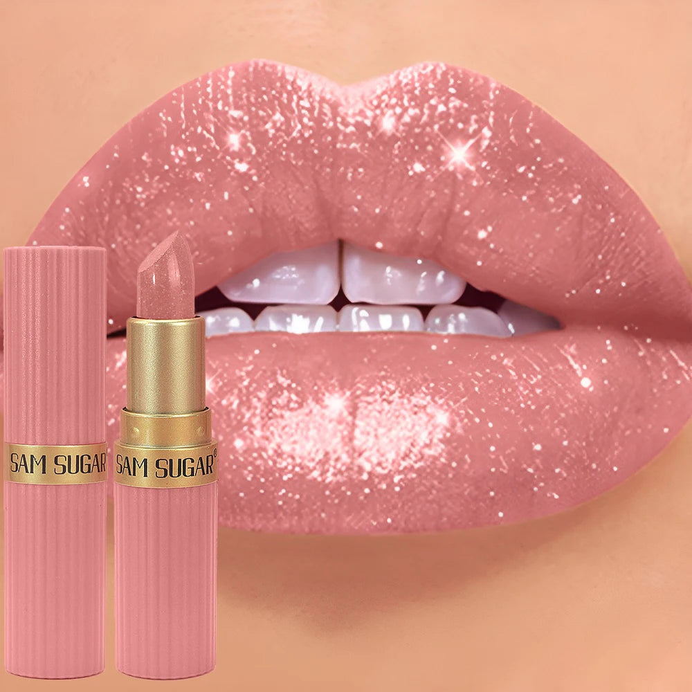 Chocolate Brown Luxurious Metallic Glitter Lipstick Long-Lasting Waterproof Non-Fade Shimmery Pearl Sparkling Lip Gloss Makeup -