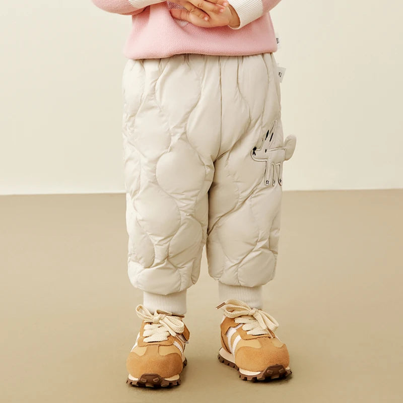 Keep your kids cozy and protected with these new style three-proof high-waisted warm down trousers—perfect for boys and girls on chilly days! -