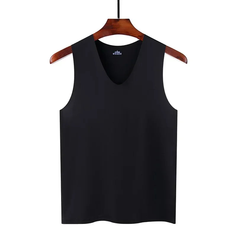 Ice Silk Tank Tops Seamless Mens Vest Loose Sleeveless Sport Bodysuit Vest For Men Plain Casual Summer Tank Undershirts Cool 5XL -