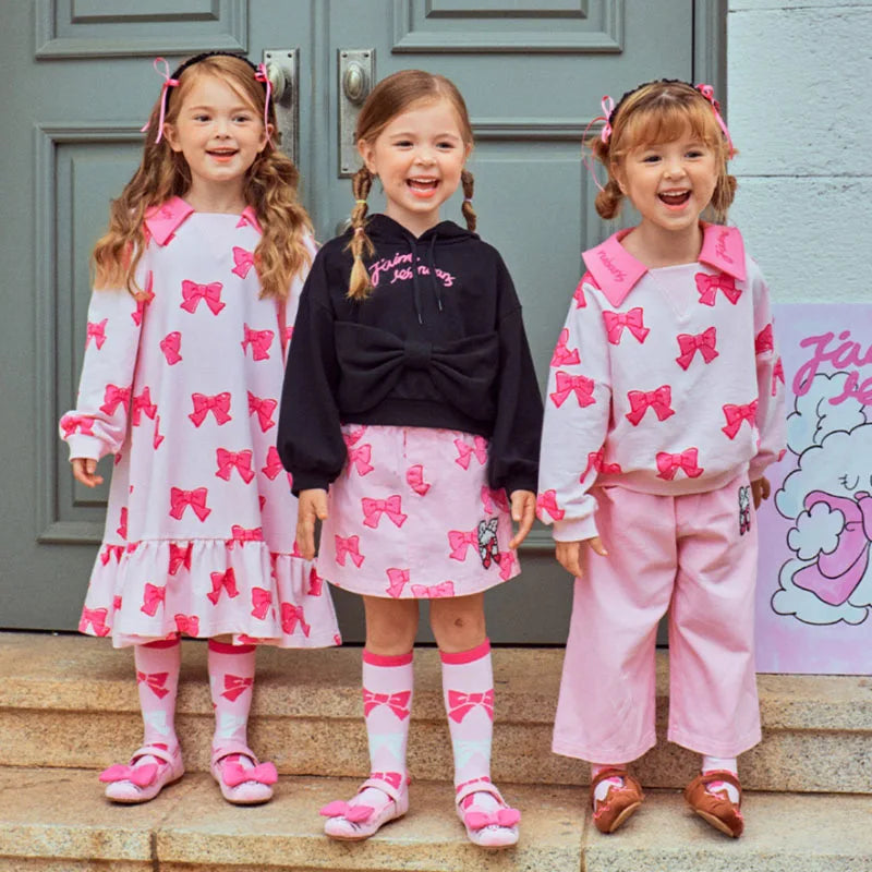 Children's Clothes 2025BE Knitwear Cardigan Skirts Baby Girls Autumn Winter Princess Bow Printed Dress Clothings KIDS AM Korean -