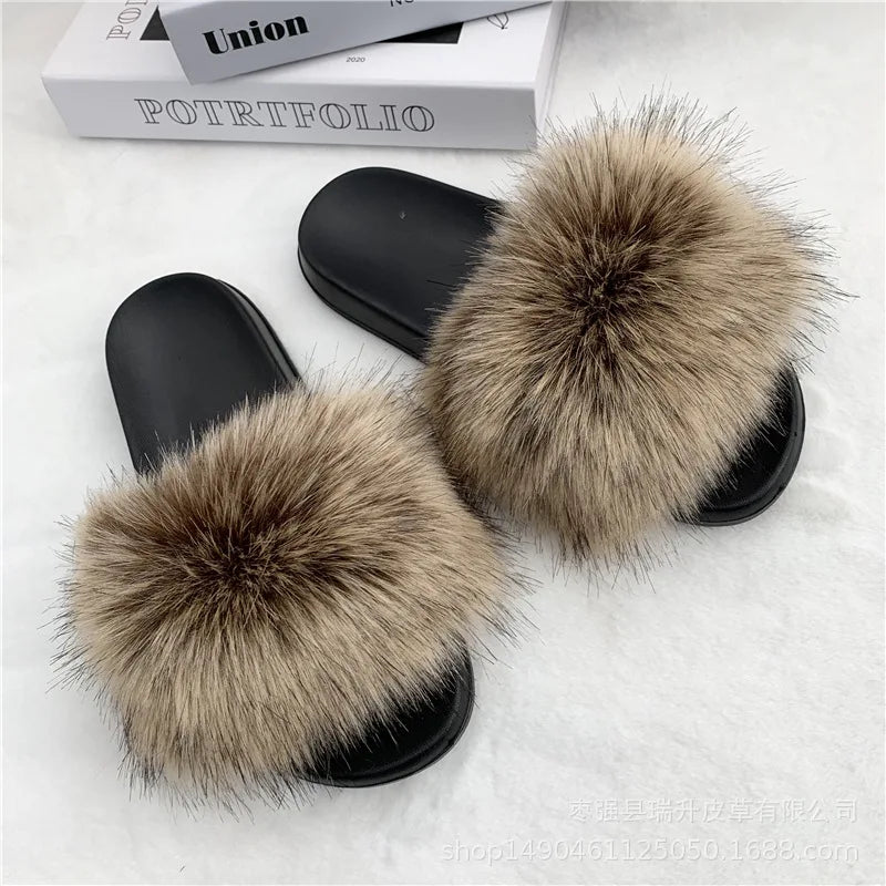 Faux Fur Slippers Women -