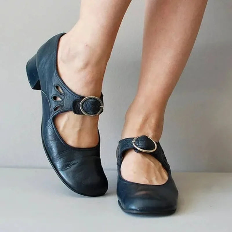 Women Shoes Low Heels Single Shoes Retro New Soft Sole Women Casual Shoes Thick Heels Work Mother Shoe Buckle Shallow High Heels -