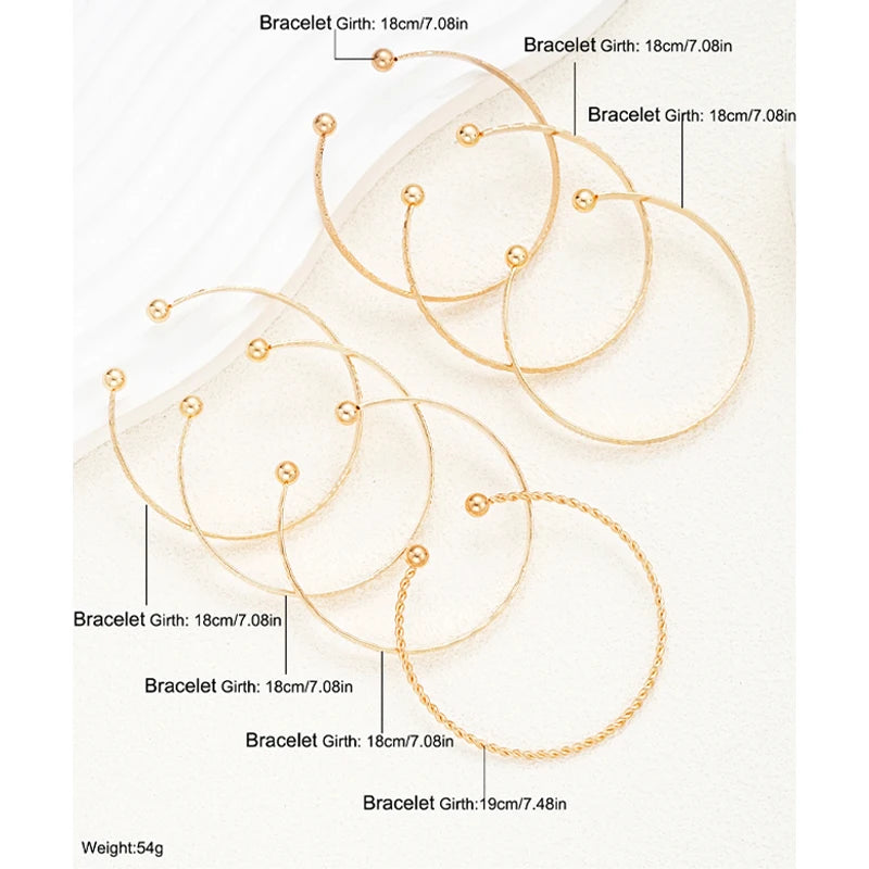 7 Pcs/Set Punk Gold Color Bracelets for Women Streetwear Goth Heart Prints Metal Design Open Bangle Fashion Jewelry Gifts 2024 -