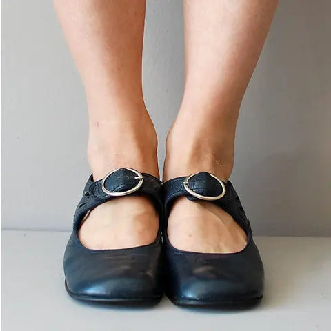 Women Shoes Low Heels Single Shoes Retro New Soft Sole Women Casual Shoes Thick Heels Work Mother Shoe Buckle Shallow High Heels -