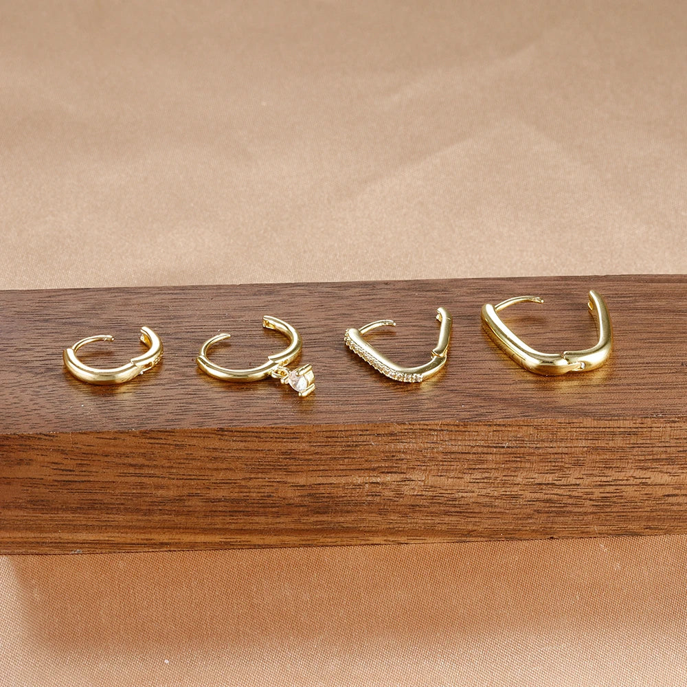 4PCS Gold Plated U-shape Hoop Earrings -