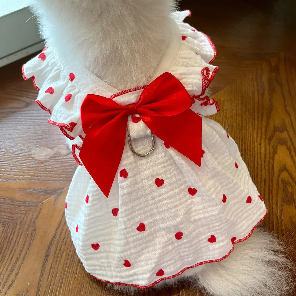 Pet dresses clothes for spring and summer dogs cats teddy bears Pomeranians plush toys hearts all cotton fabric -