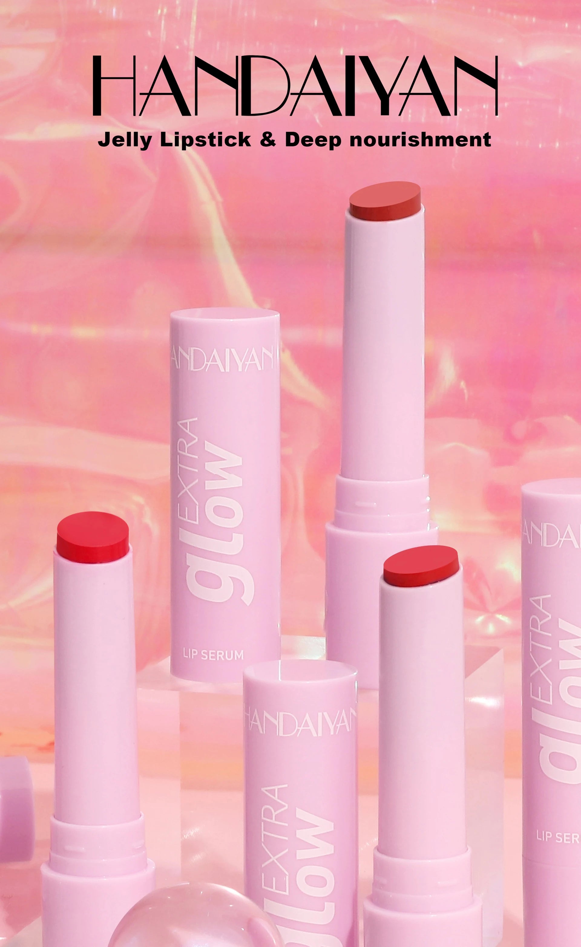 Handaiyan Long Lasting Lipstick Waterproof Moisturizing MIrror Watery Jelly Lip Stick Lip Plumper Lip Balm Makeup -