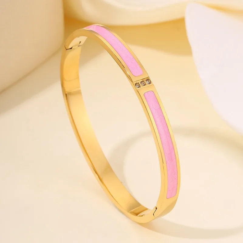 5/1pcs Sparkling Zirconia Inlaid Stainless Steel Bracelet Set -