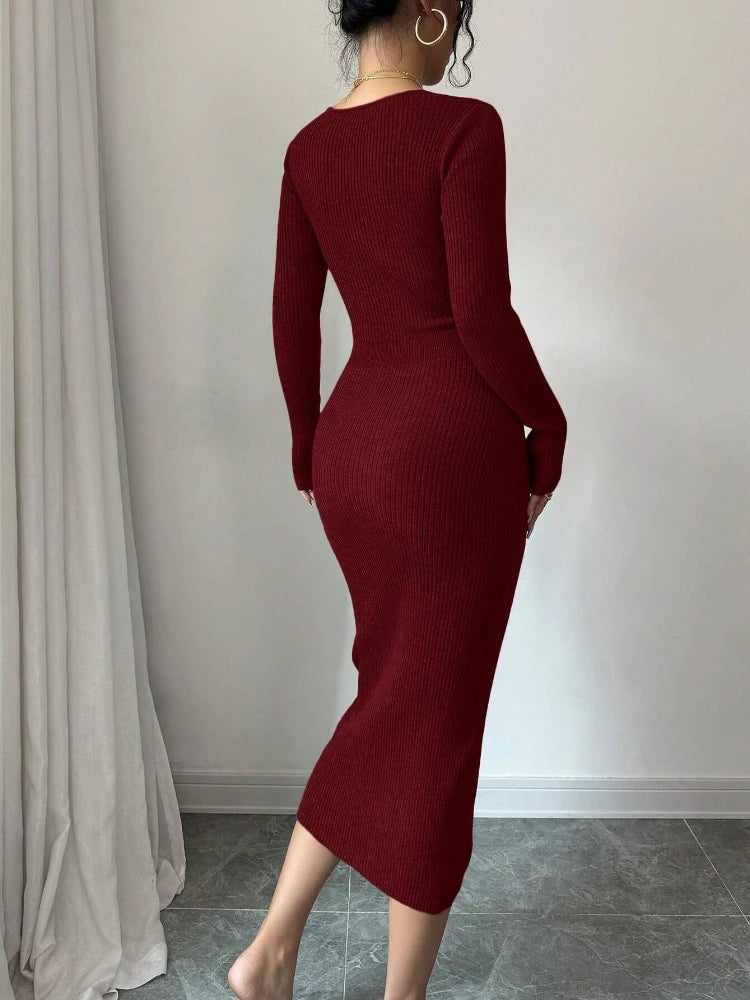 Sexy Deep V-Neck Knit Dress for Women -