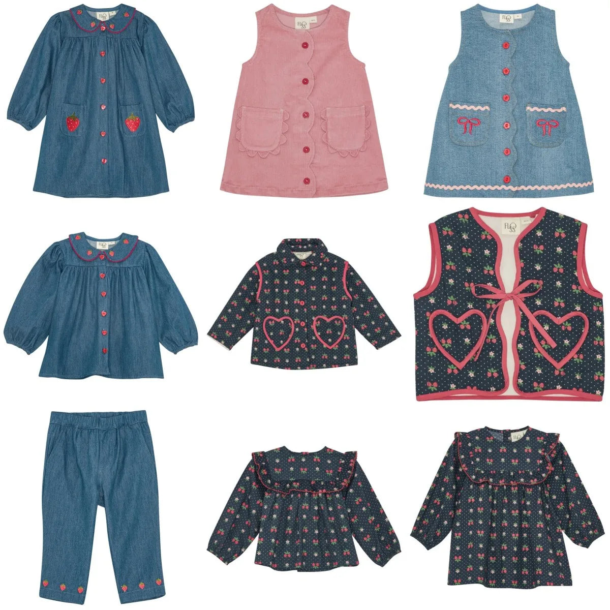 Kids Girls Clothes 25AW New Toddler Cute Bow Strawberry Printed Dresses Denim Vest Dress Jeans Children Clothing -