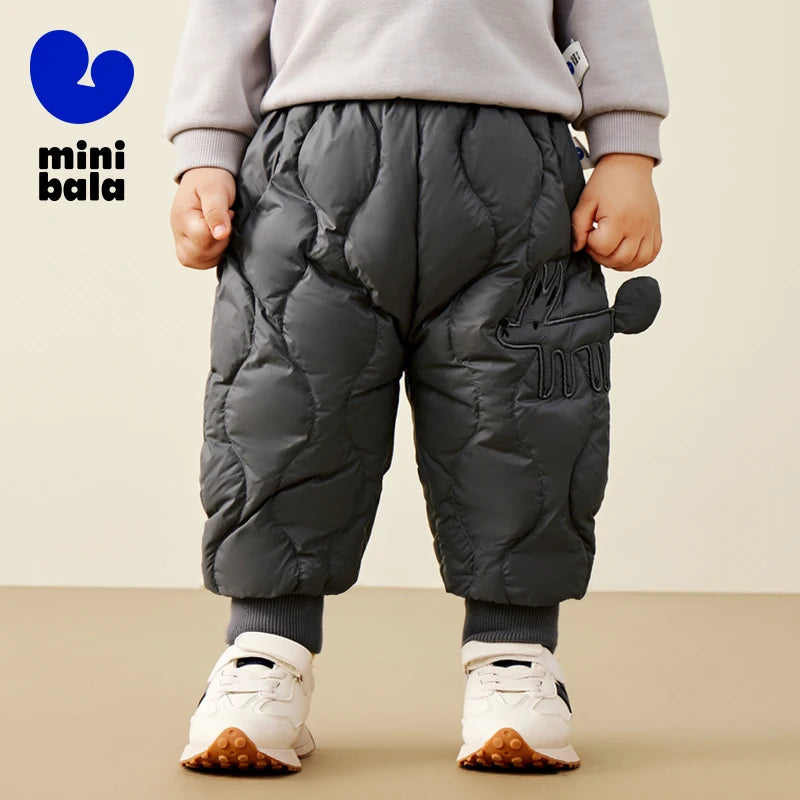 Keep your kids cozy and protected with these new style three-proof high-waisted warm down trousers—perfect for boys and girls on chilly days! -