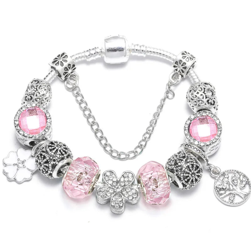 Pink Heart To Heart Beads Charm Bracelets -