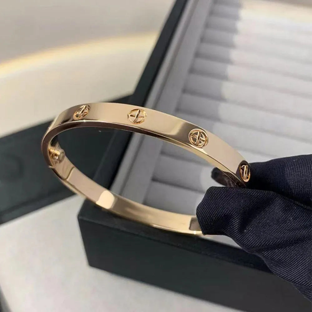Gold Color Zircon And Cross Nut Nail Bracelet Gold & Bangle For Woman -