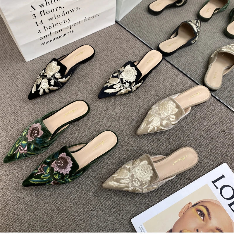 Women Luxury Fashion Elegant Pointed Toe Slides -